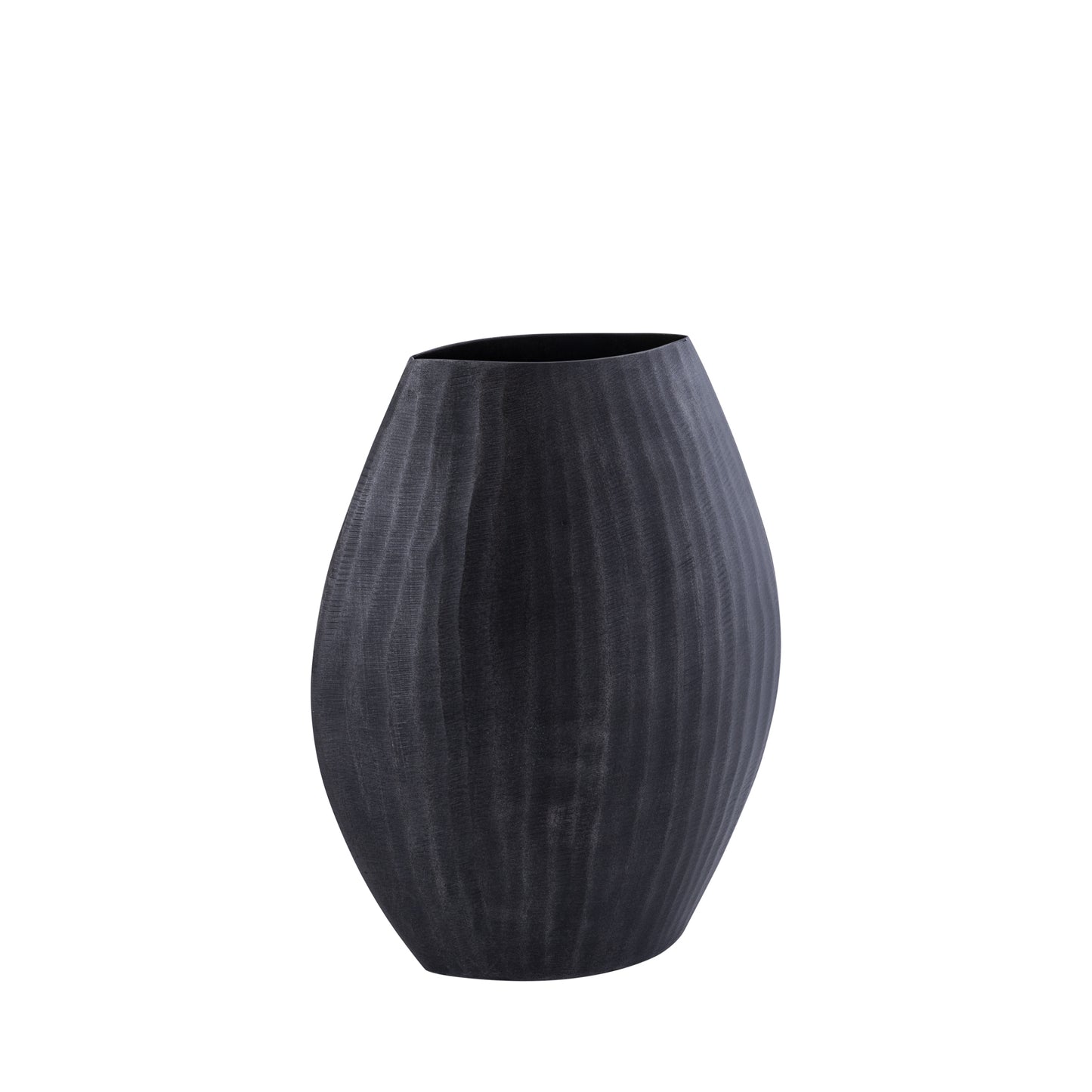 Jowad Grafiet Aluminium Pot Geribd Hoog Ovaal Set van 2 - 2 Sets 31.5x25x11.5 cm