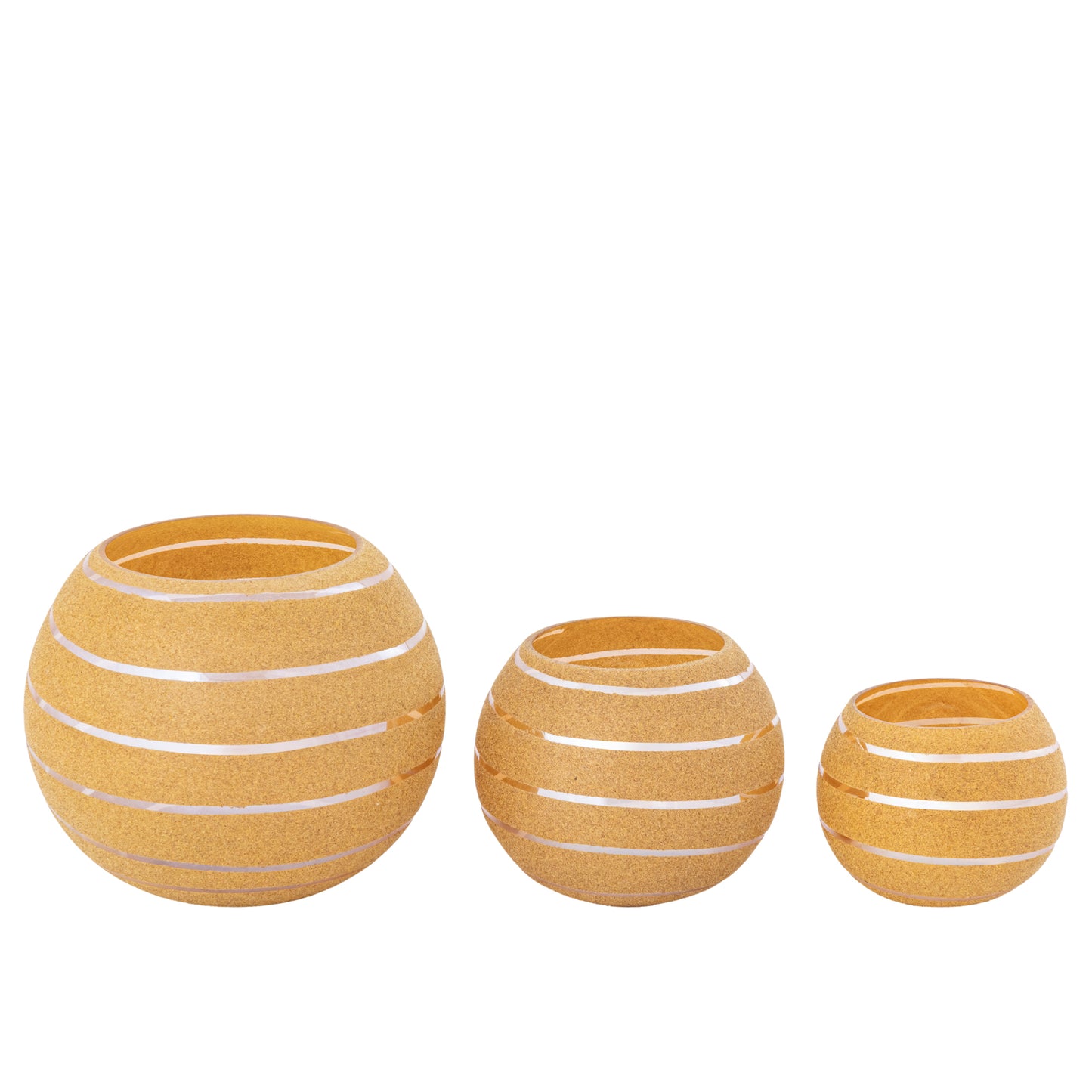 Numair Geel Rond Glazen Windlicht Flocked Set van 6 11x12x12 cm