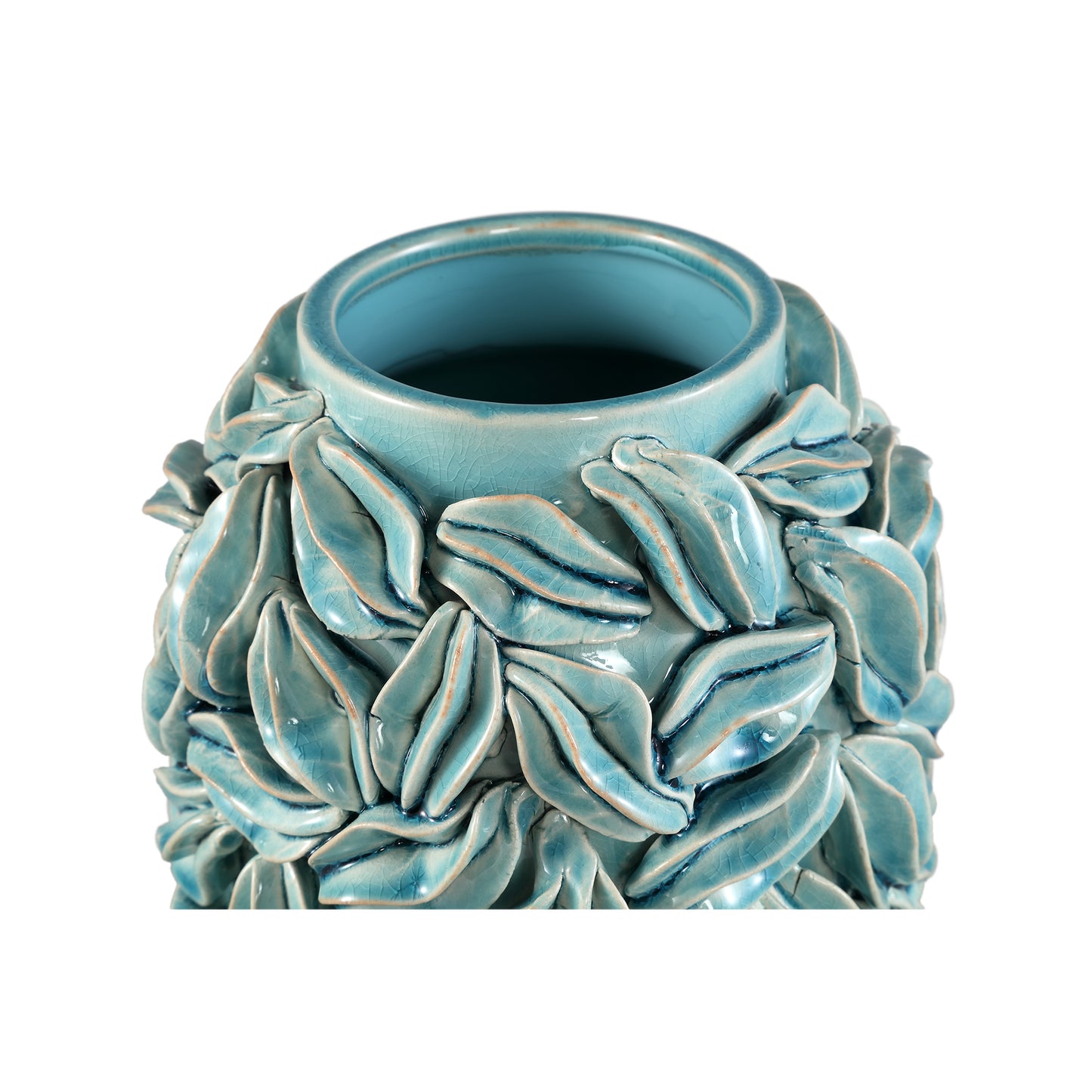 Zubeda Blauwe Ronde Keramische Pot Met Bladeren L 30x20x20 cm