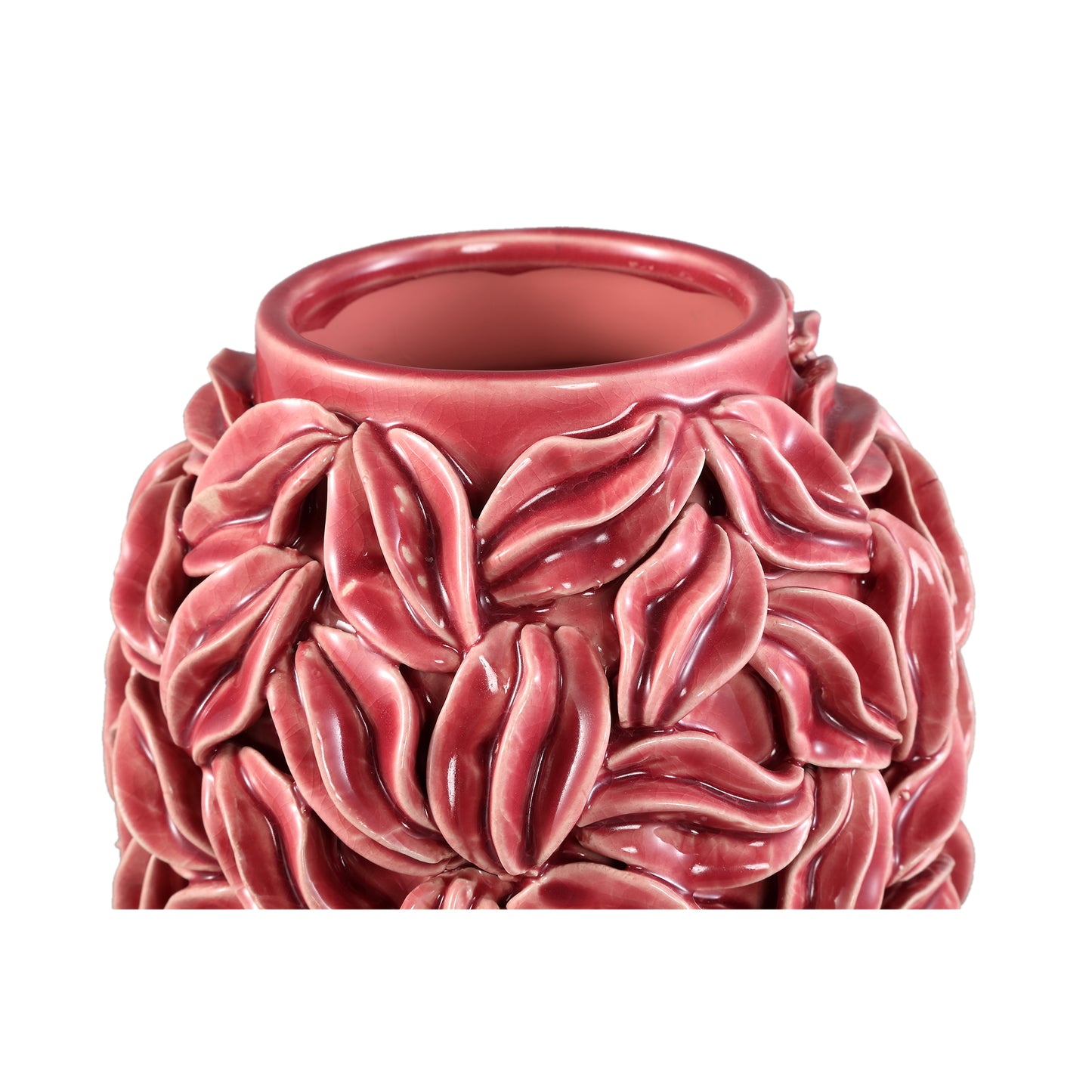 Zubeda Roze Ronde Keramische Pot Met Bladeren L 30x20x20 cm