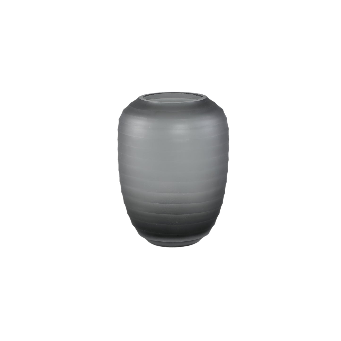 Nadah Grey Round Ribbed Glass Vase Low