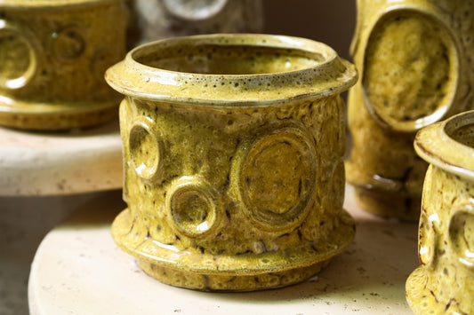 Gregorie Yellow Ceramic Round Pot Circles High L