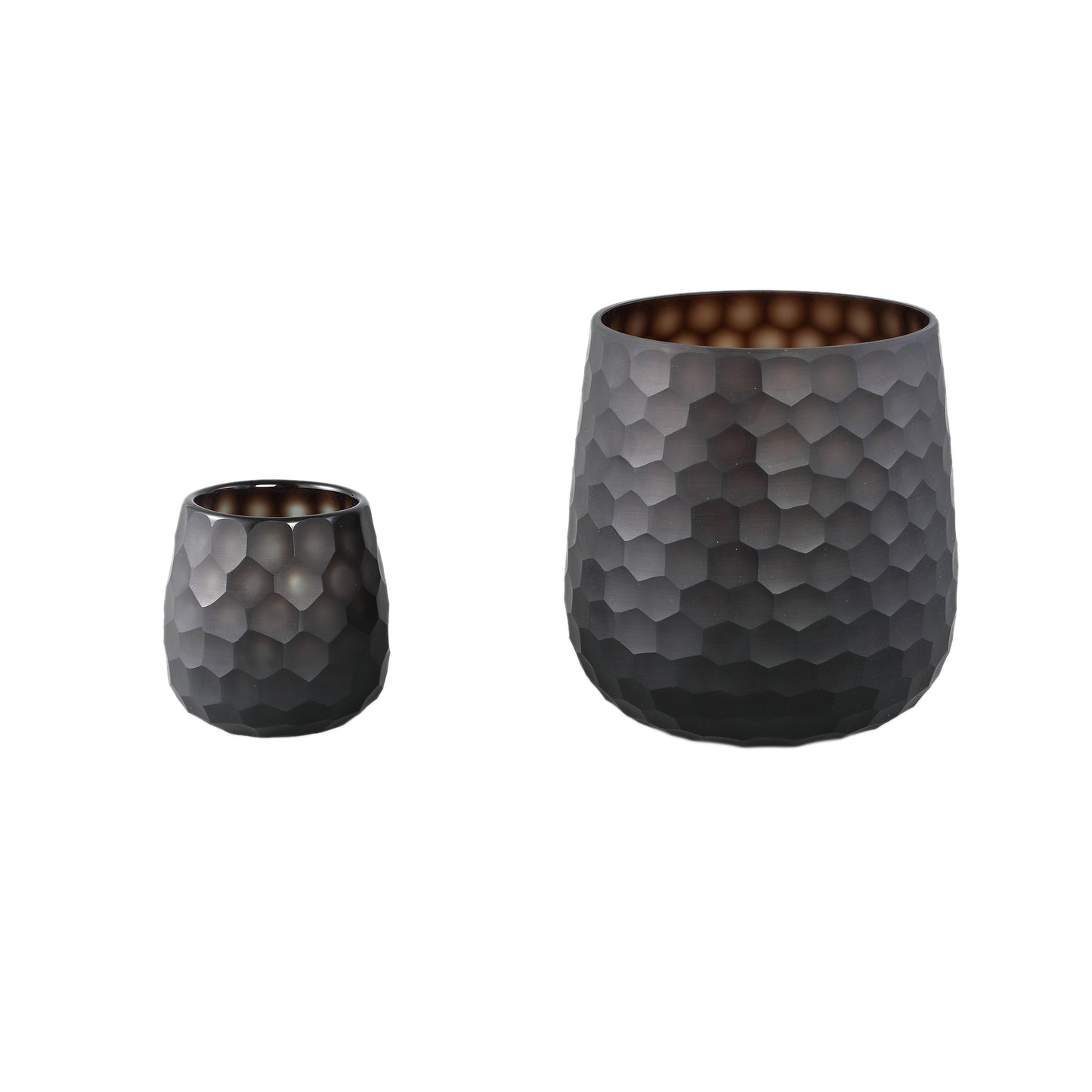 Lavanya Bruine Geslepen Glazen Vaas Rond Geribfeld Hoog 30.5x15.5x15.5 cm