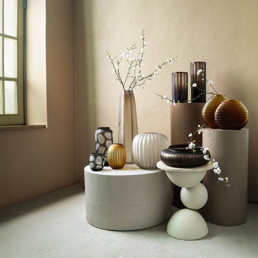 Linesa Brown Carved Glass Round Vase Low Matt