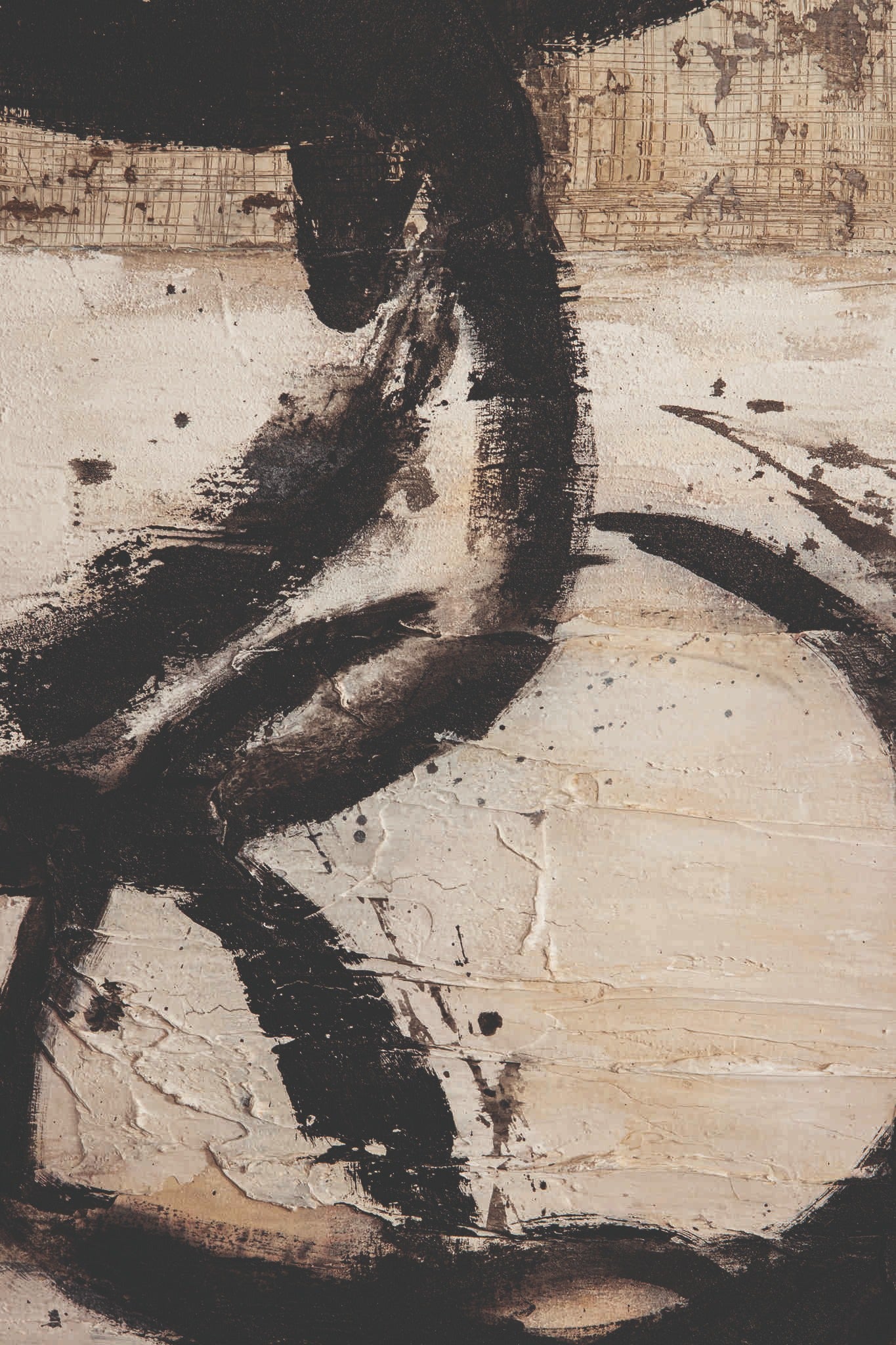 Jor Zwart Canvas Cirkel Geschilderd Wandpaneel Rechthoek 60x120x3.5 cm
