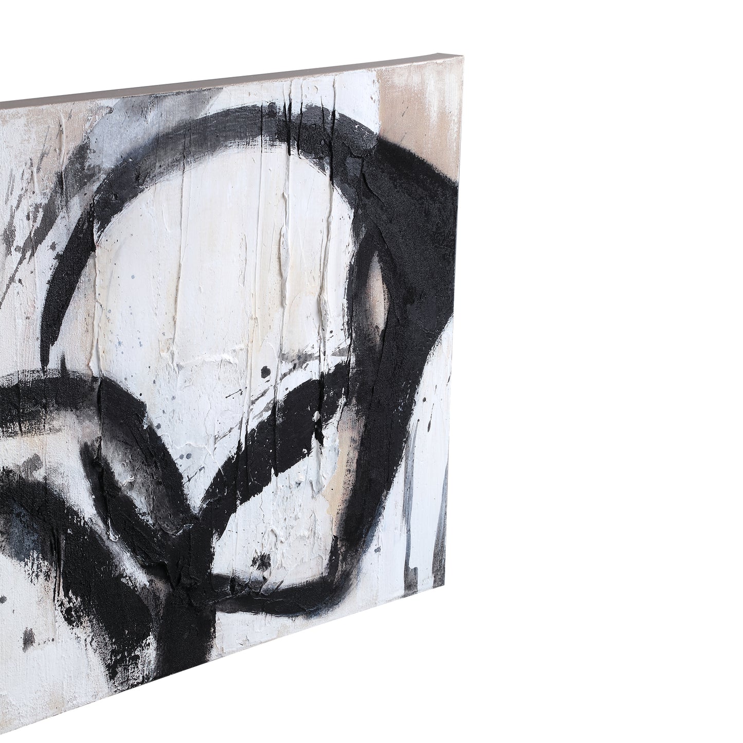 Jor Zwart Canvas Cirkel Geschilderd Wandpaneel Rechthoek 60x120x3.5 cm