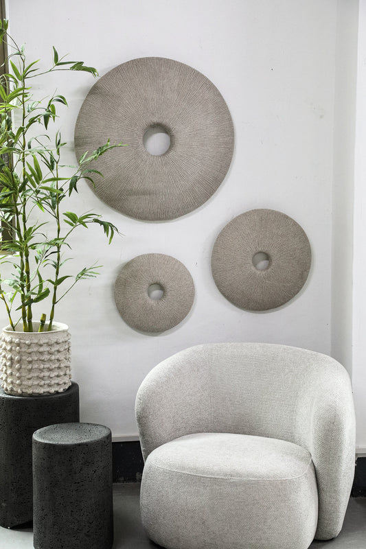 Kathelle Cream Poly Rond Wandpaneel Set van 2 Stuks L 75x75x5.5 cm