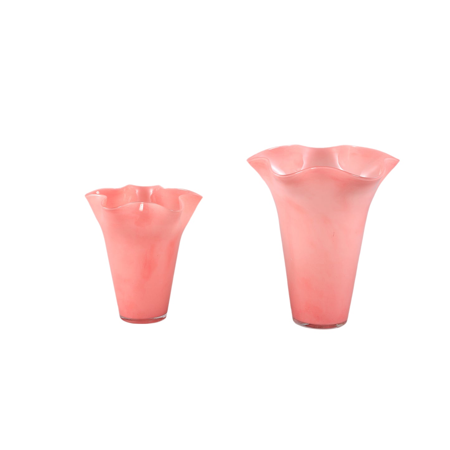 Macarena Donkerroze Glazen Vaas Golvend Set van 4 Stuks - 4 Sets 24.5x18.5x18.5 cm