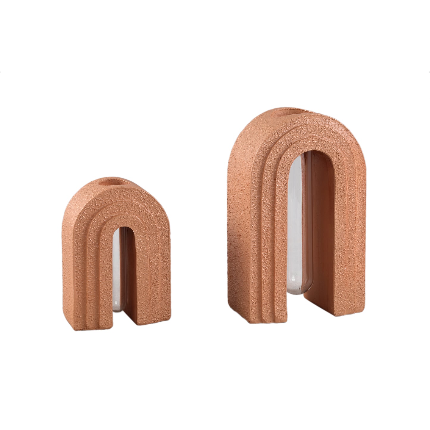 Abigail Roestkleurige Plantenbak Met Glazen Tube Strik Set Van 2 - 2 Sets 25x15x9 cm