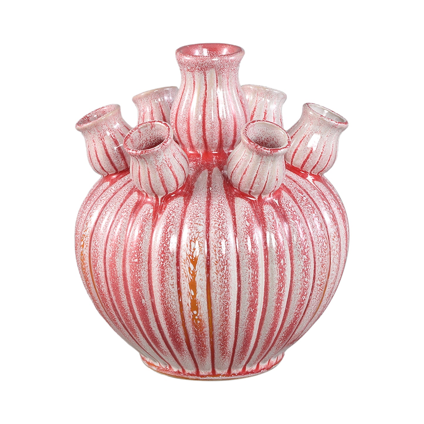 Nolou Roze Keramische Tulp Vaas Geribd Rond Set van 4 - 4 Sets 20x22x22 cm