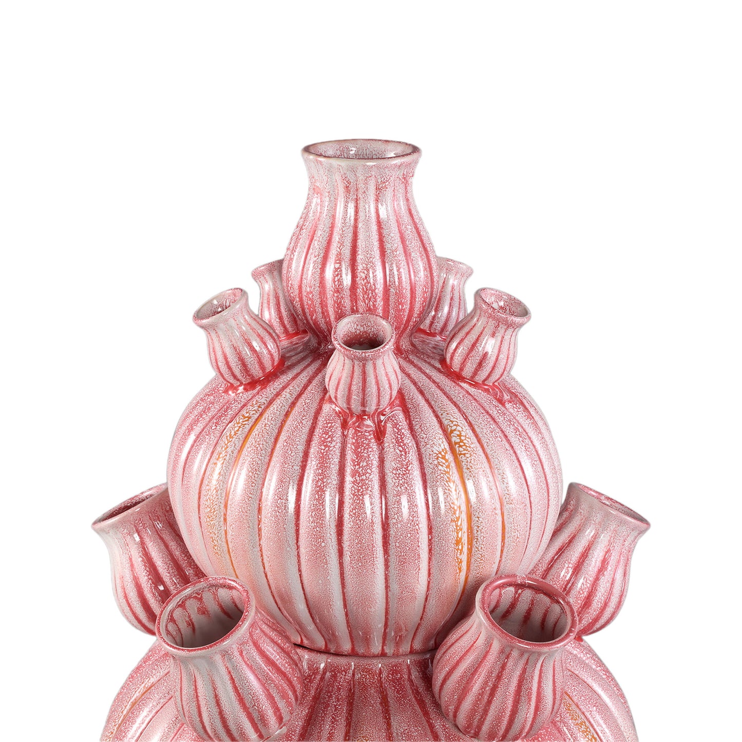 Nolou Roze Keramische Tulp Vaas Geribd Rond L 62x41.5x41.5 cm