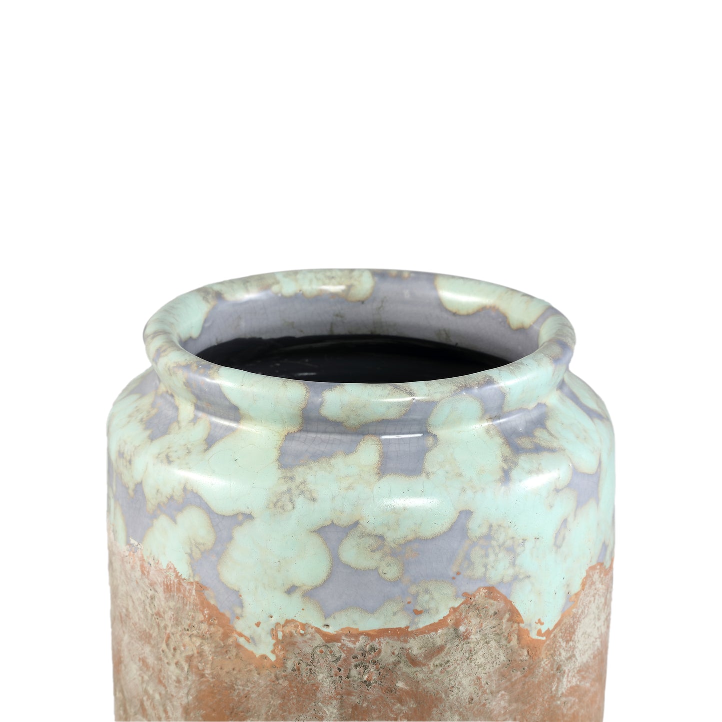 Breffni Blauwe Ronde Keramische Pot Glazen Top L – Set van 4 Stuks - 4 Sets 29x21x21 cm
