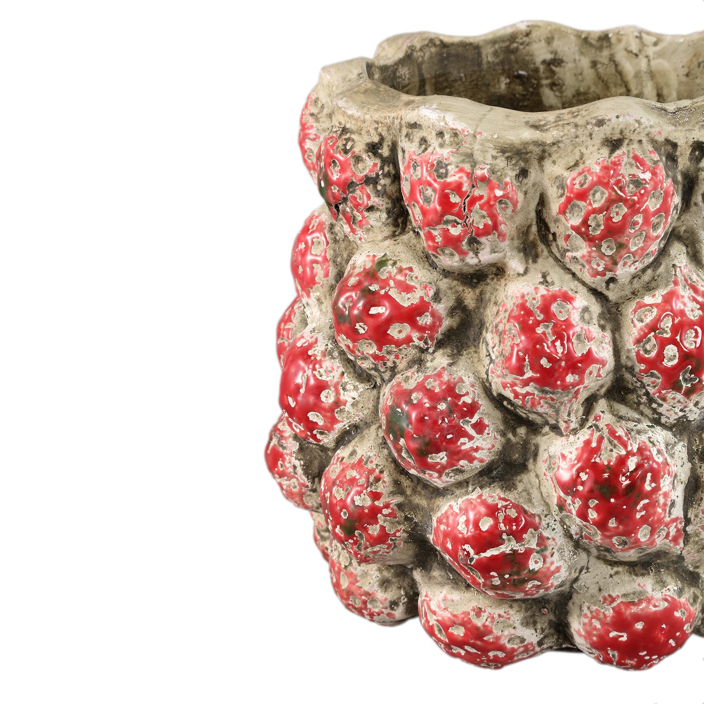 Fruitsy Rode Ronde Terra Pot Aardbei Afwerking L - Set van 2 - 2 Sets 23x25.5x25.5 cm