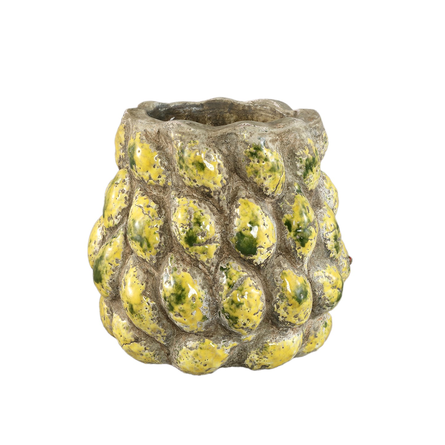 Fruitsy Gele Ronde Terracotta Pot Citroen Finish S – Set van 4 - 4 Sets 20.5x21.5x21.5 cm