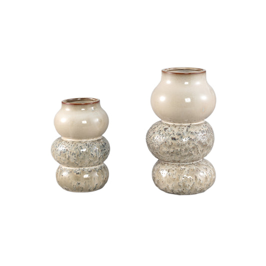 Concetta Crème Keramische Pot Rond Bol Ruw Set van 6 Stuks L - 6 Sets 26x15x15 cm