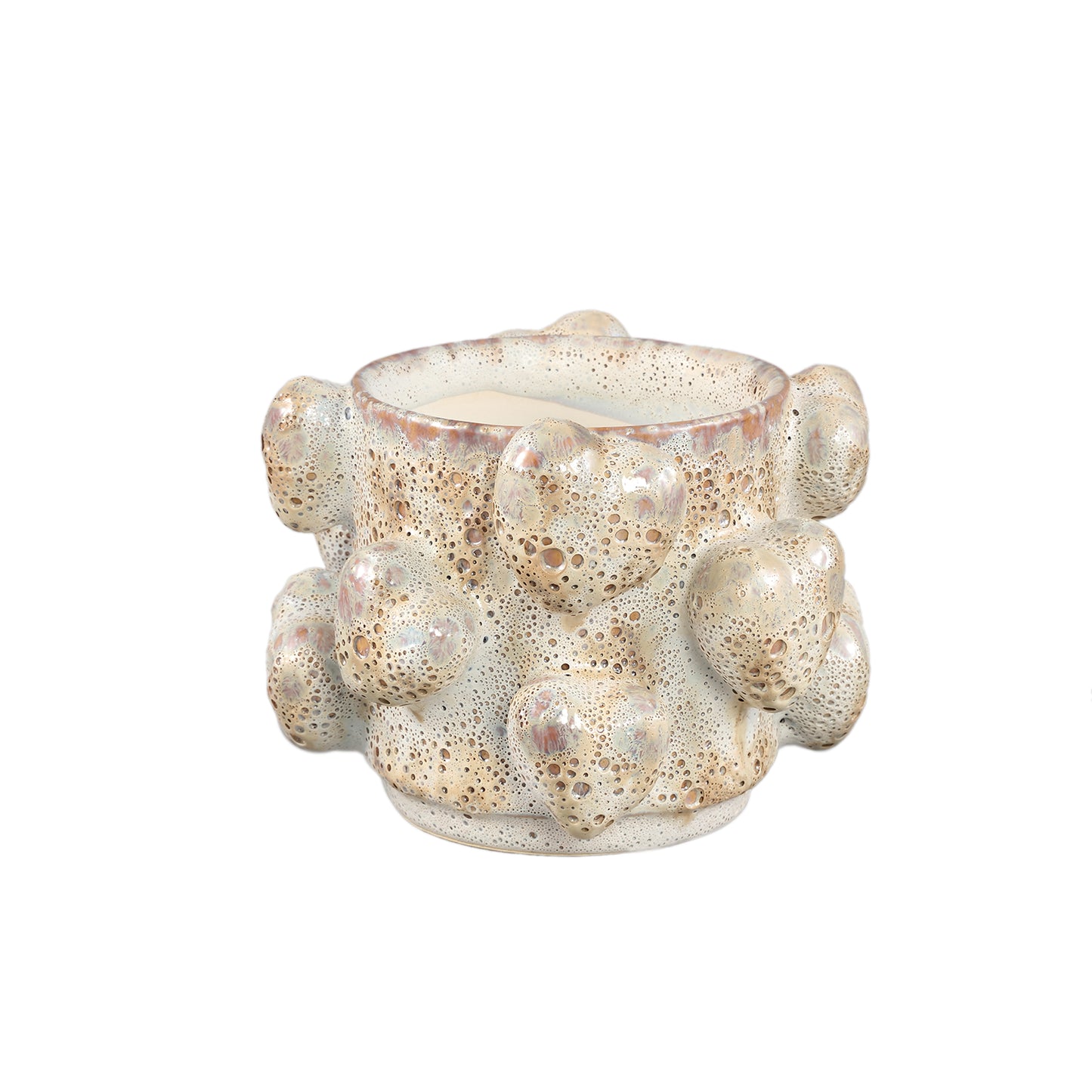 Valentin Cream Ruwe Keramische Pot Met 3D Hartjes Set Van 4 Stuks - 4 Sets 13x16.5x16 cm