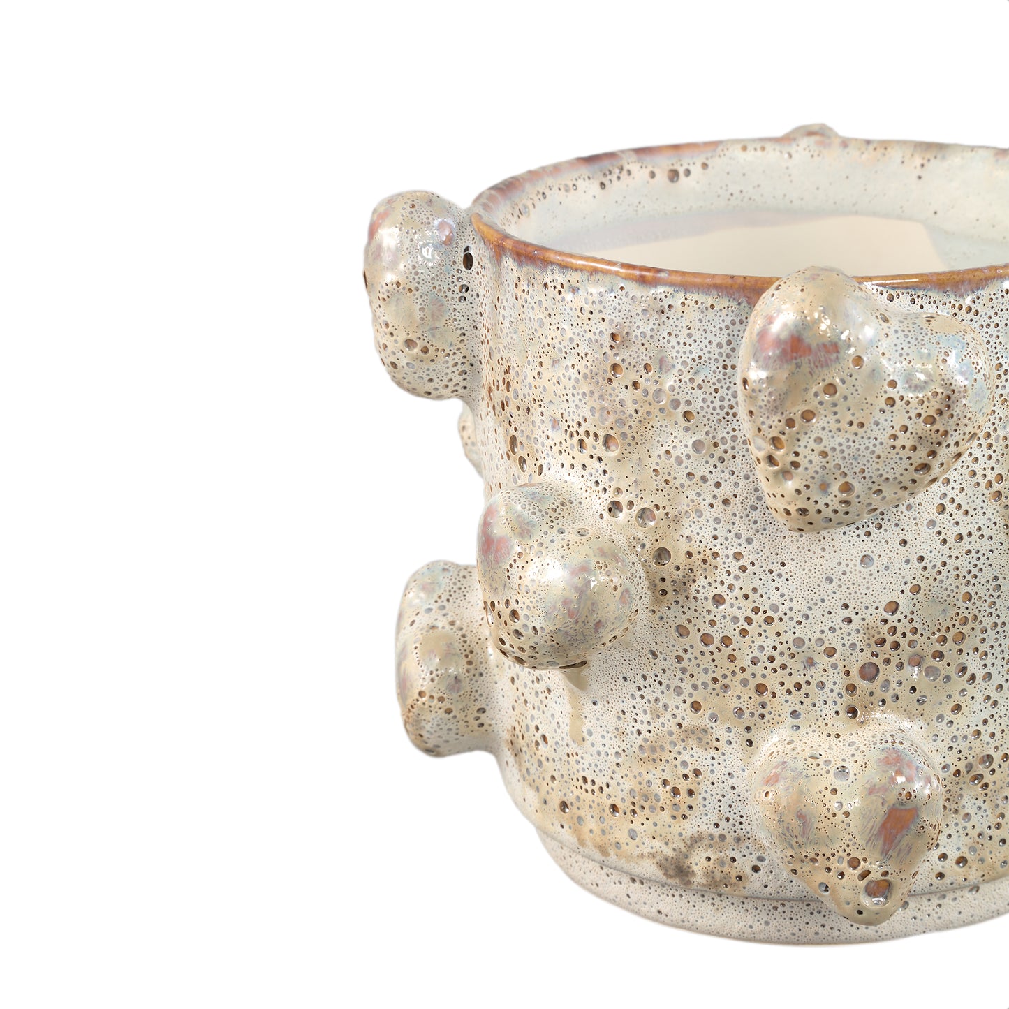 Valentin Crème Rauwe Keramische Pot met 3D Hartjes Laag - Set van 2 - 2 Sets 17x22x21.5 cm