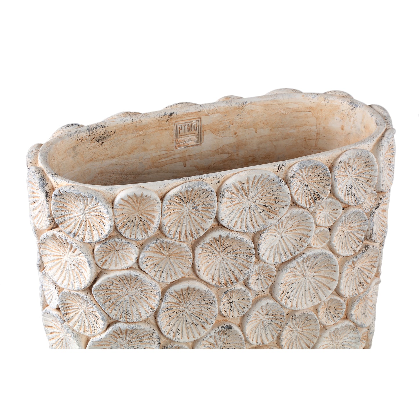 Ayisy Crème Ovale Cementpot Met Koraal L 36x40x20 cm