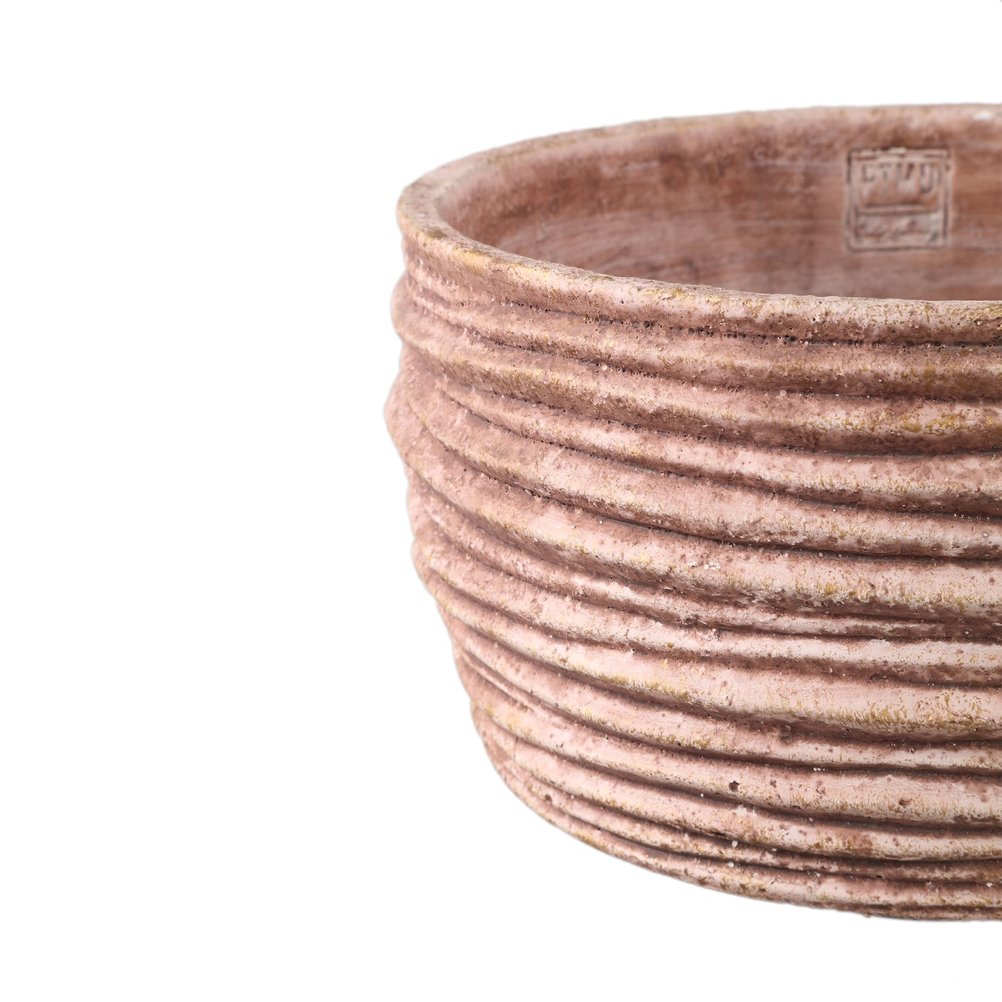 Einnas Bruine Ronde Cement Pot Geribd Laag Set van 4 Stuks - 4 Sets 15x30x30 cm