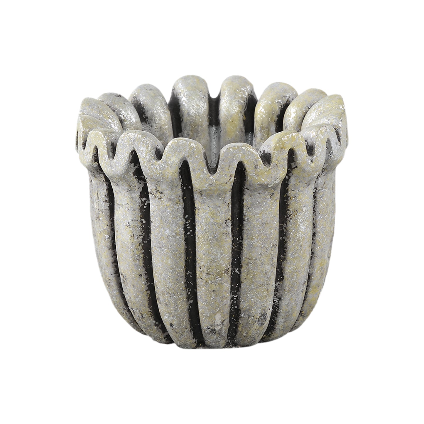 Raffay Grijs Cement Ronde Pot met Geribde Lijnen XS – Set van 12 Stuks - 12 Sets 8x9x9 cm