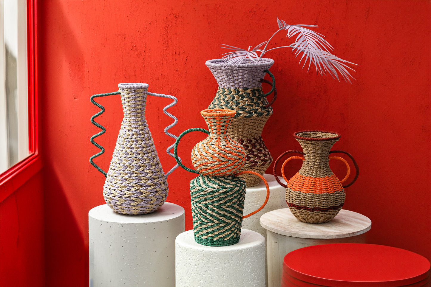 Veraa Green Natural Paper Basket Round With Ears