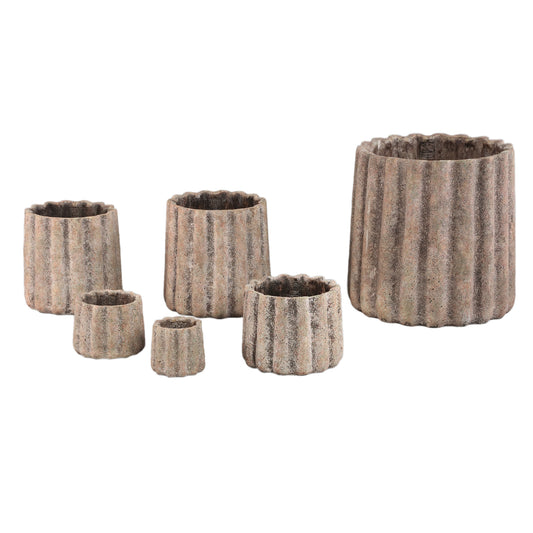 Jaydean Grijze Cement Pot Met Geribd Oppervlak Rond XXL 30x30x30 cm
