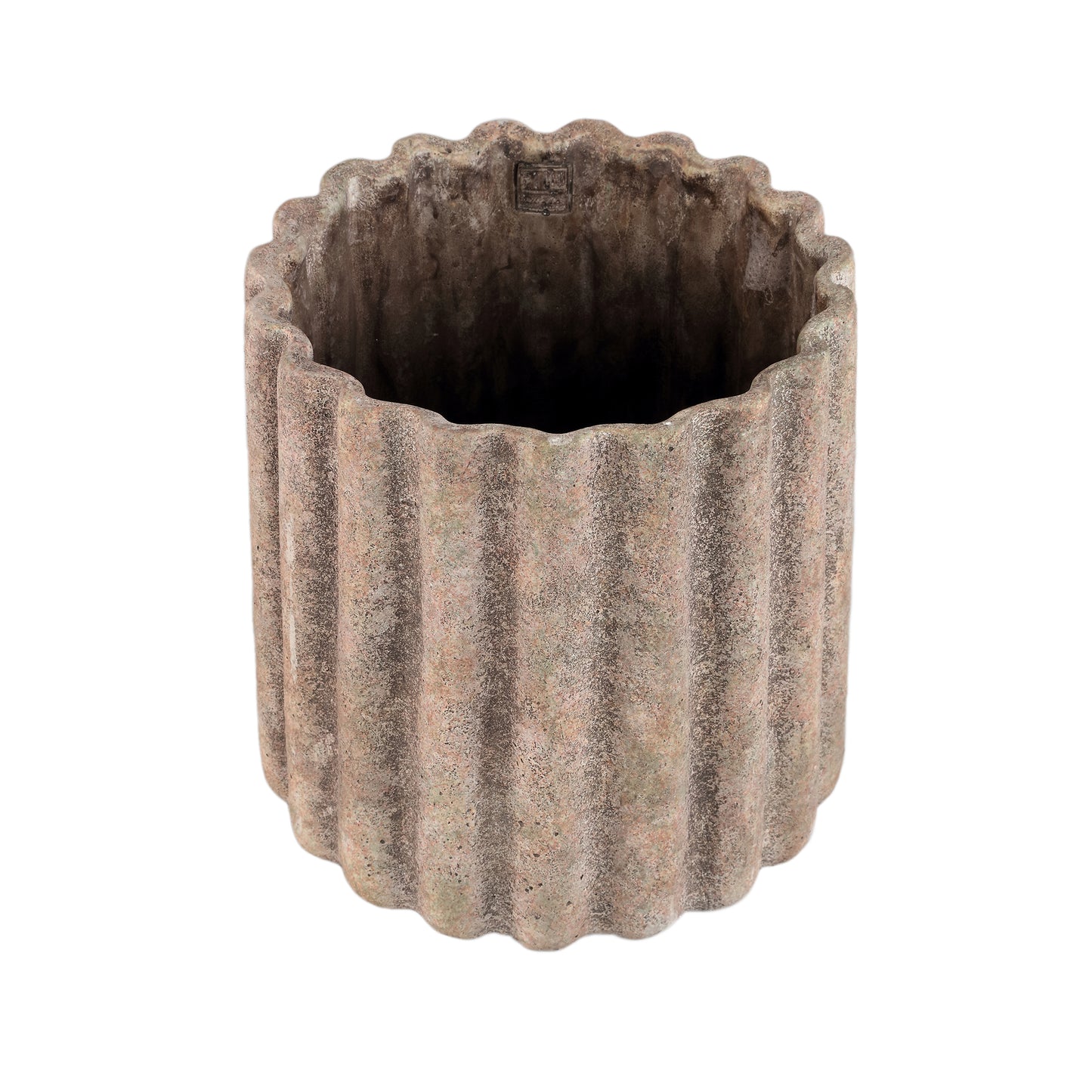 Jaydean Grijze Cement Pot Met Geribd Oppervlak Rond XXL 30x30x30 cm