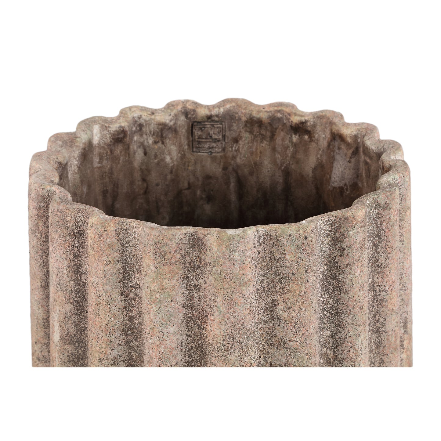 Jaydean Grijze Cement Pot Met Geribd Oppervlak Rond XXL 30x30x30 cm
