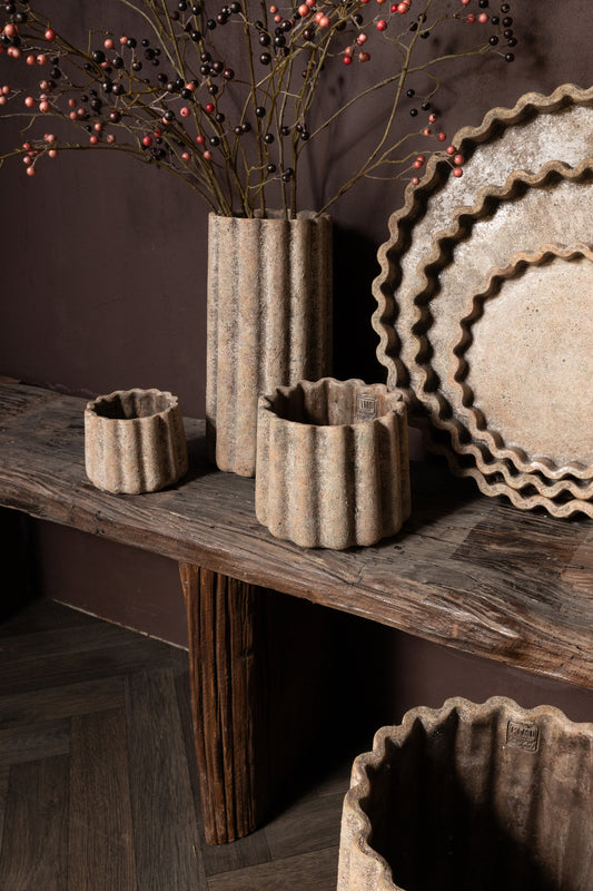 Jaydean Grey Cement Pot Ribbed Structure High S