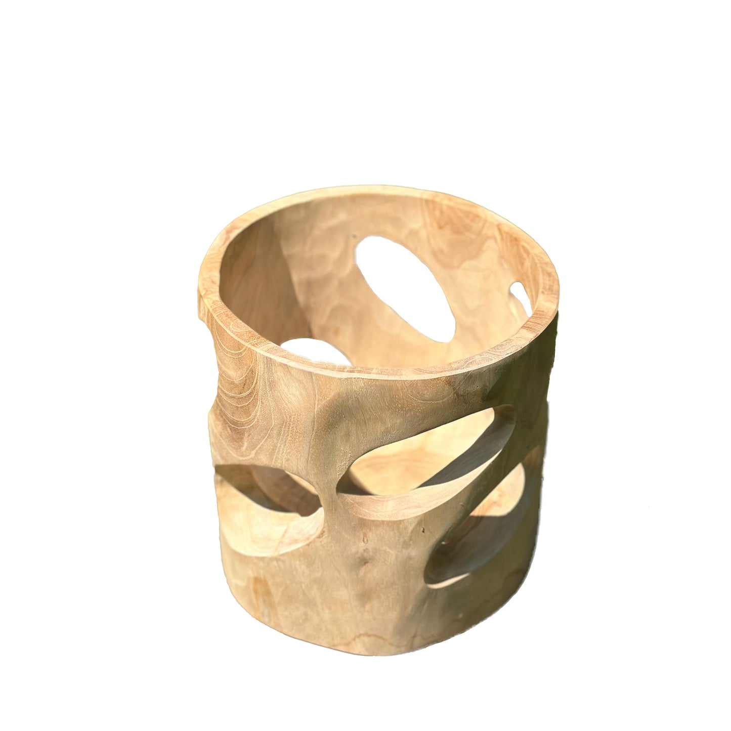 Oride Natuurlijke Teakhouten Pot Met Gaten Set van 2 Stuks Rond - 2 Sets 25x20x20 cm