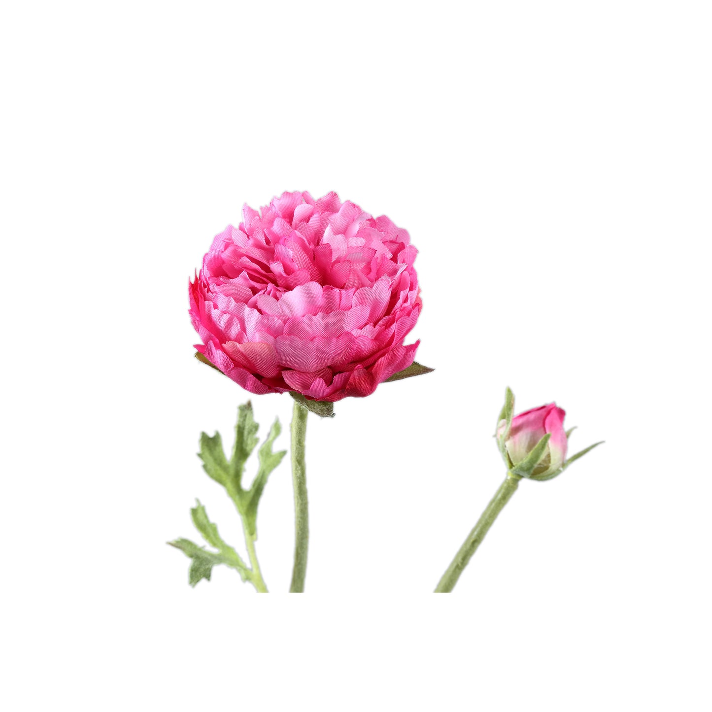 Ranonkel Flower Donkerroze Spray met Knop en Bladeren - Set van 12 39x23x13 cm