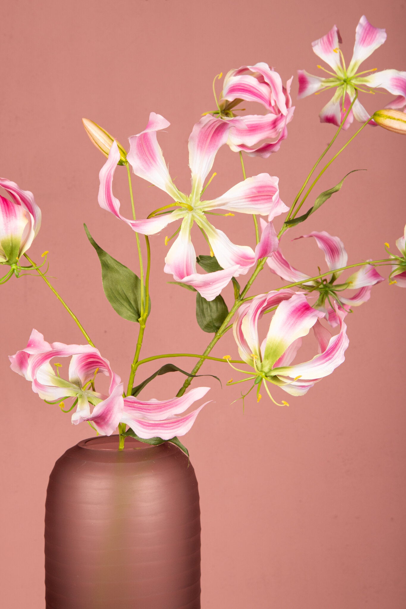 Garden Flower Roze Gloriosa Spray Met Bladeren - Set van 12 94x40x36 cm