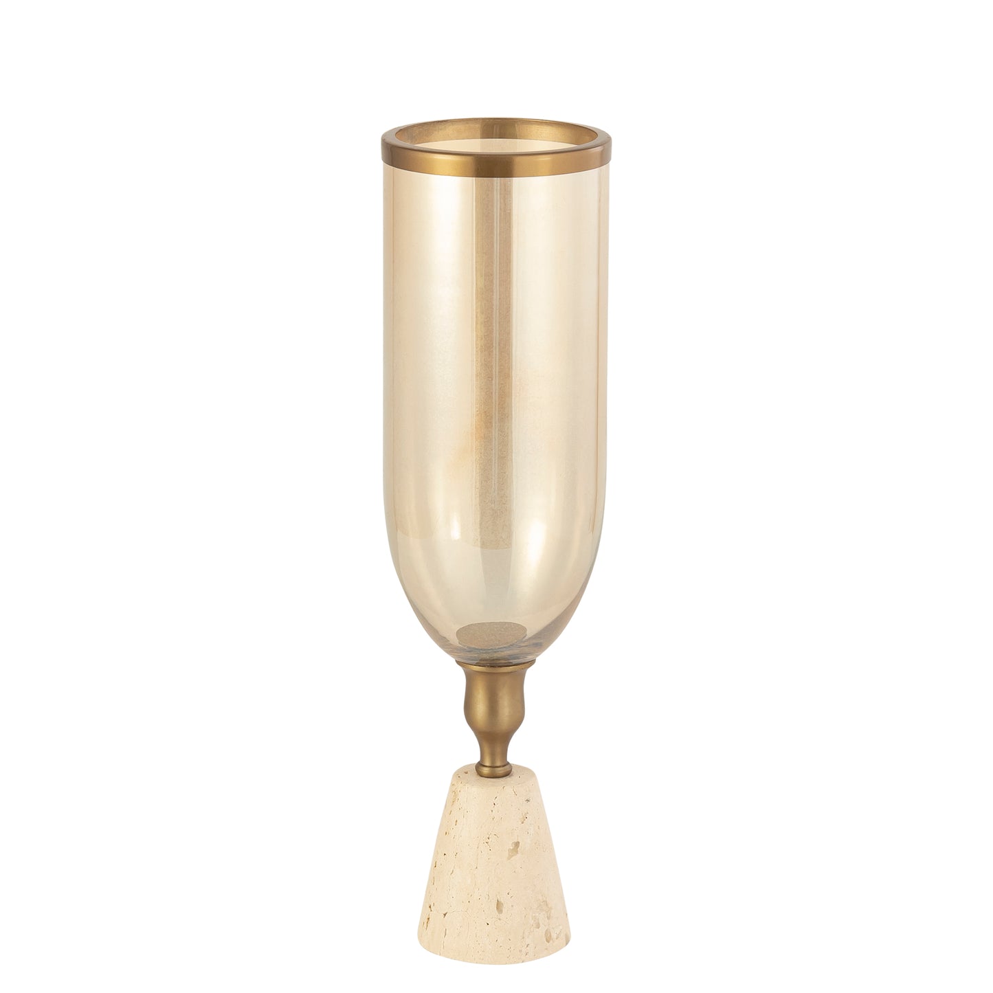 Tadh Brass Glass Stormlight Travertijn Basis Rond L 47x13x13 cm