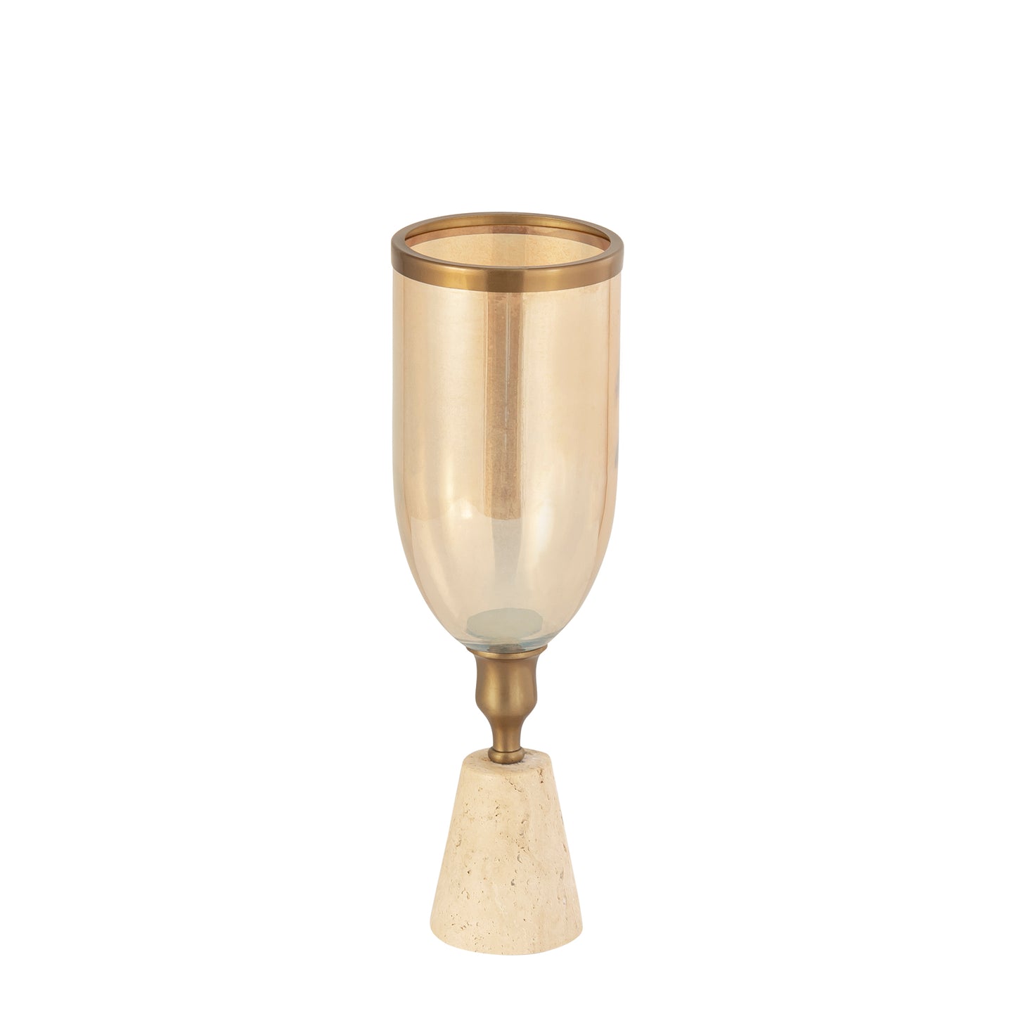 Tadh Messing Glas Stormlight Travertijn Voet Rond S 40x13x13 cm