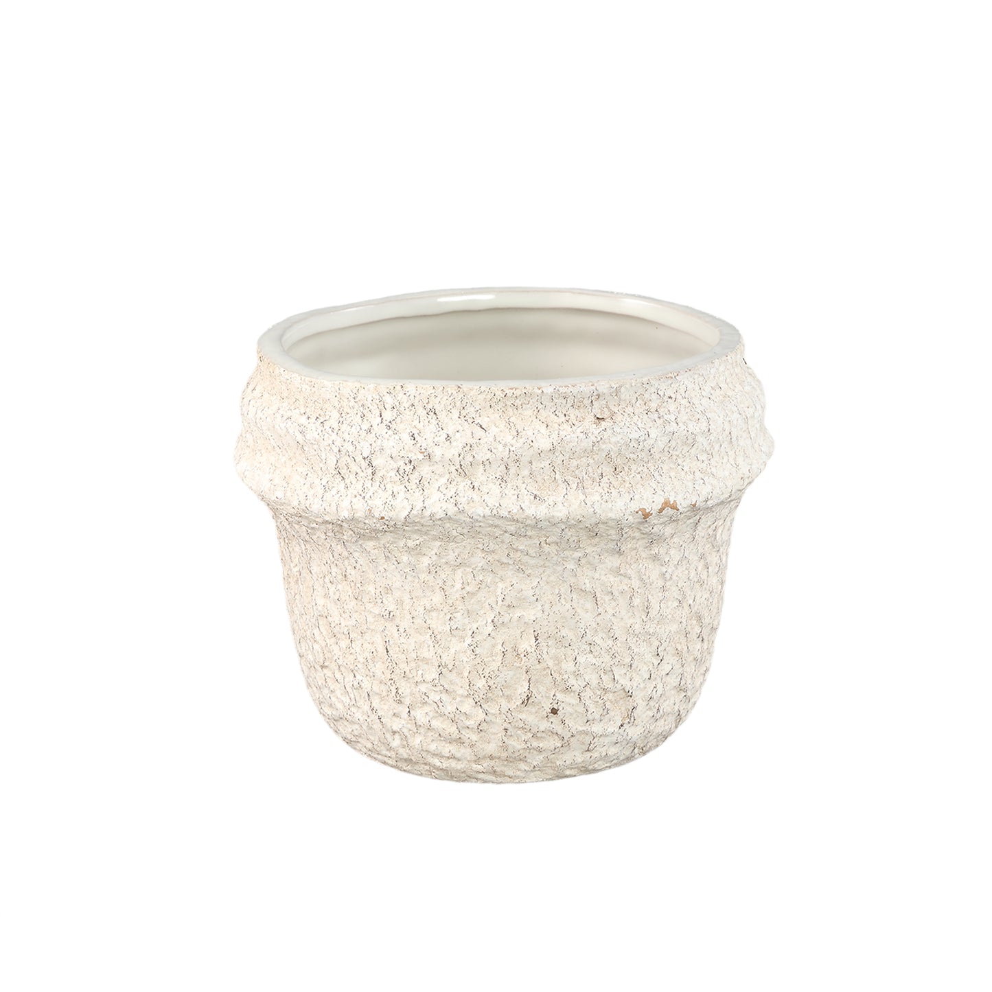 Mauvi Crème Keramische Pot Golvende Rand Rond M - Set van 12 12x14x14 cm