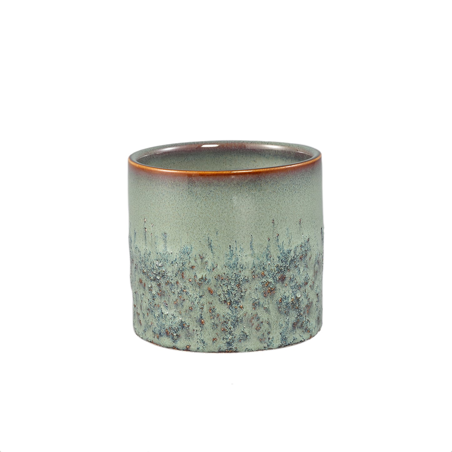 Suzann Groene Keramische Pot Rond Recht Ruw Set van 12 Stuks - 12 Sets 9x10x10 cm