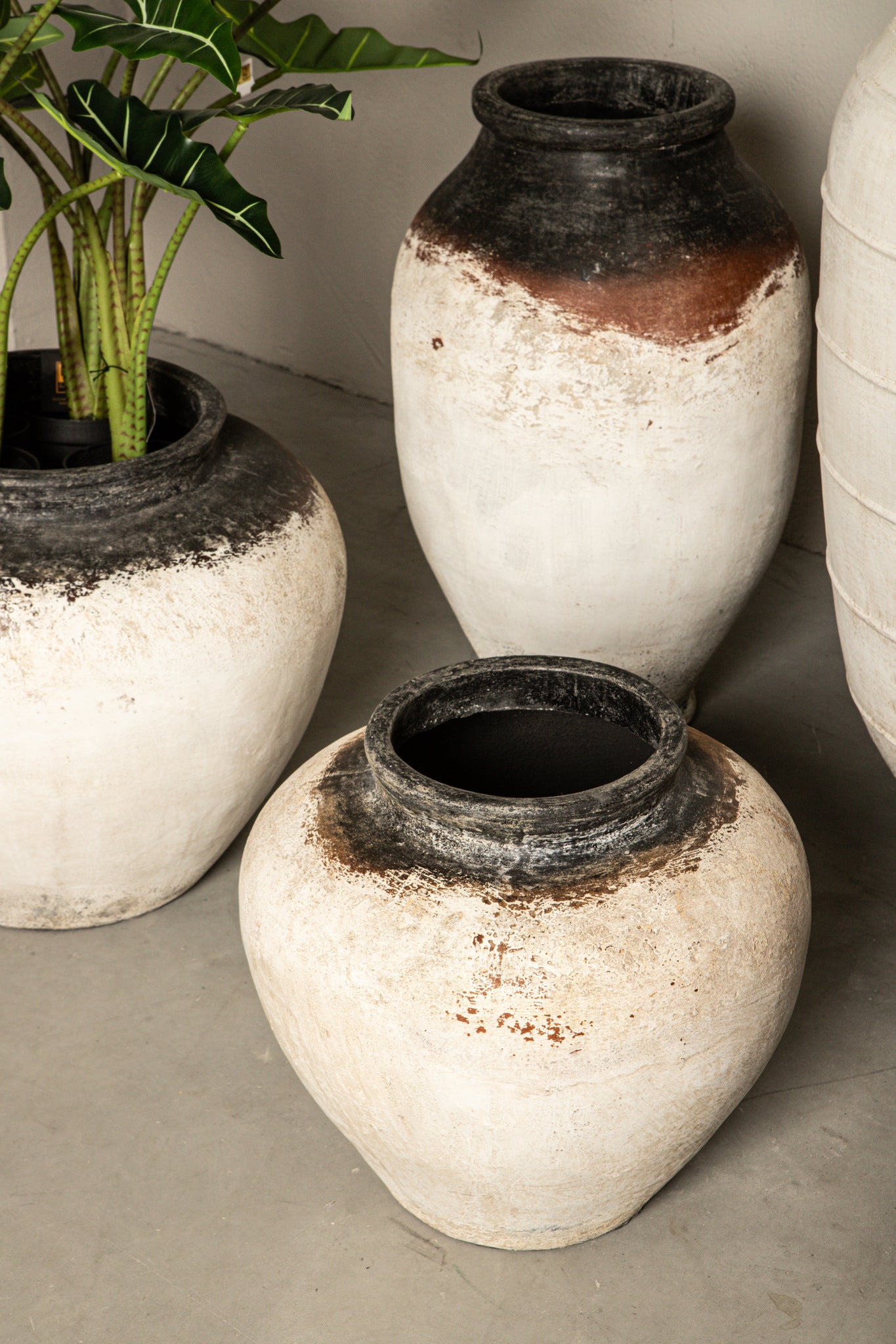 Jinsu White Round GRC Jar Pot Dark Top