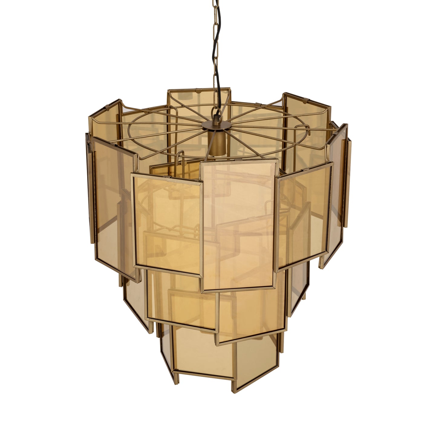 Loucas Messing Lustre Glazen Hanglamp Gelaagd L 72x56x56 cm