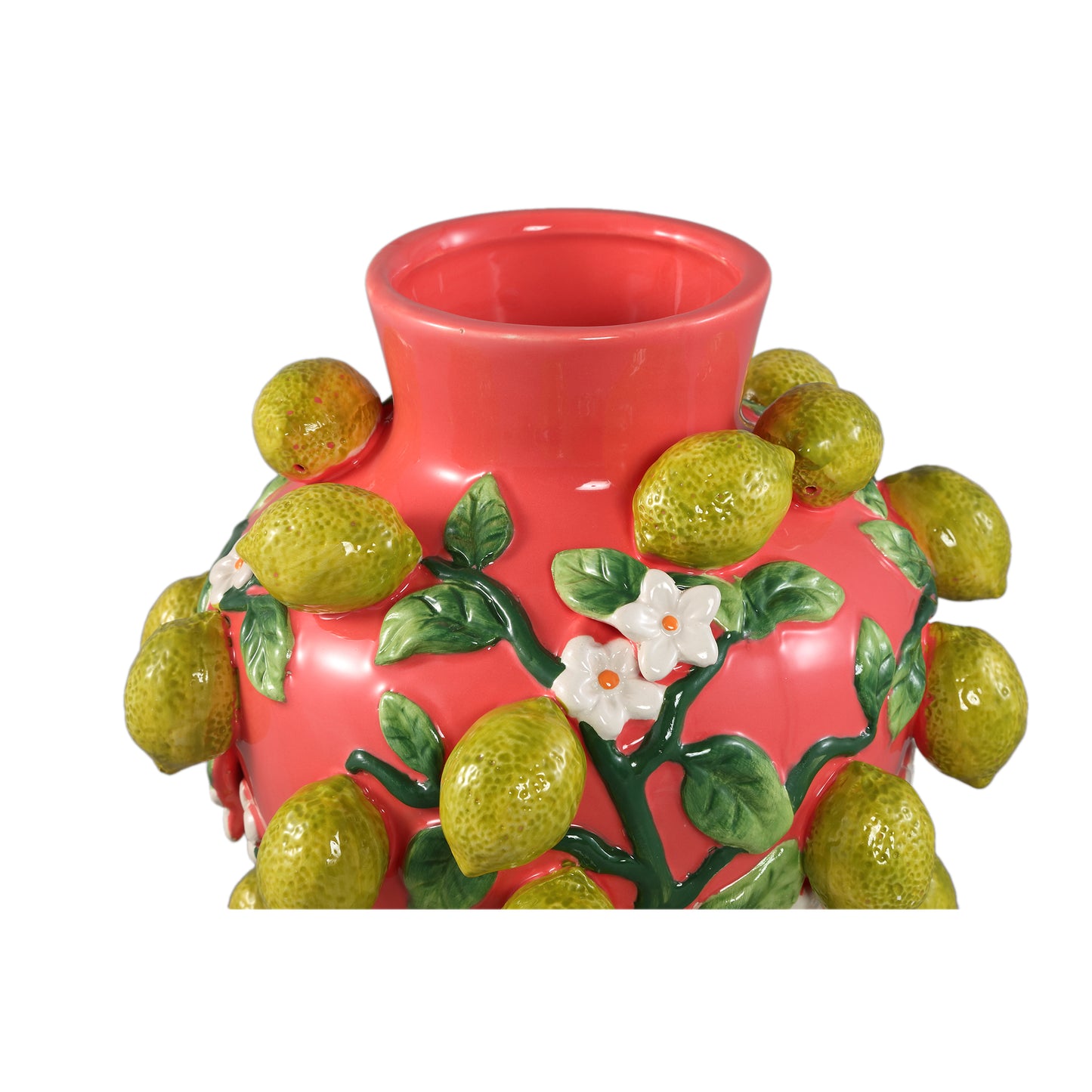 Stacy Pink Ceramic Jar Vase With Lemons On Twig