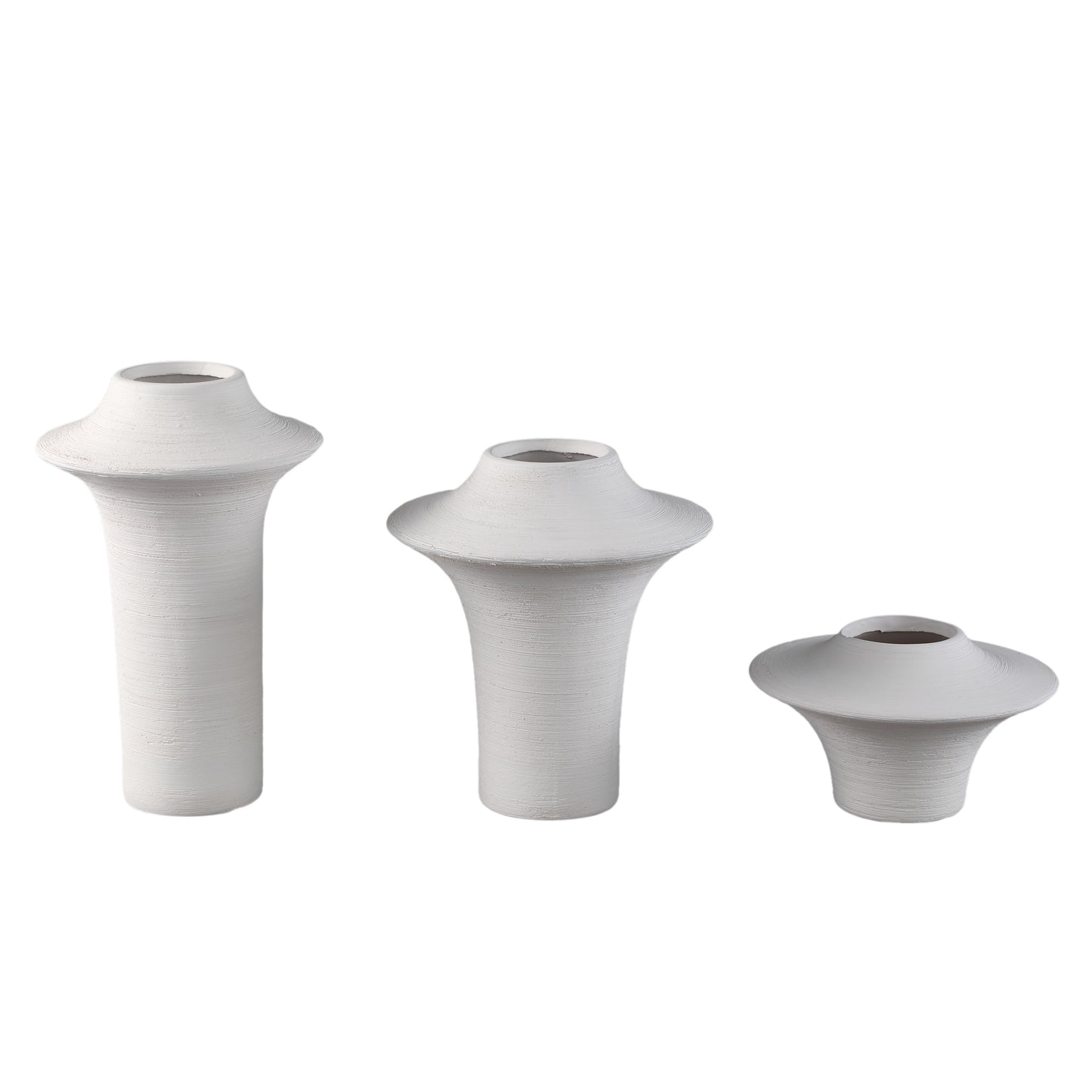 Rinder Wit Mat Keramische Brede Ring Vaas Hoog Set van 2 24x21x21 cm