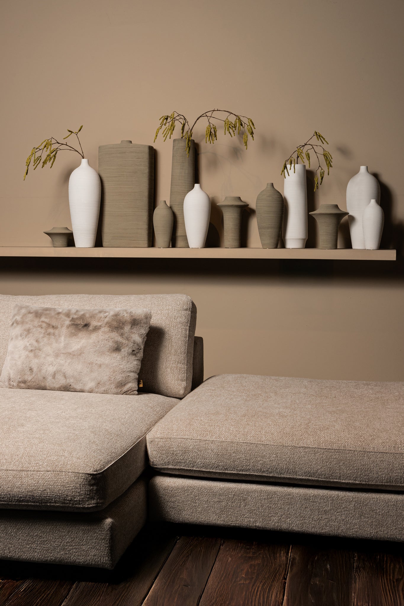 Rinder Beige Matt Ceramic Wide Ring Vase High S