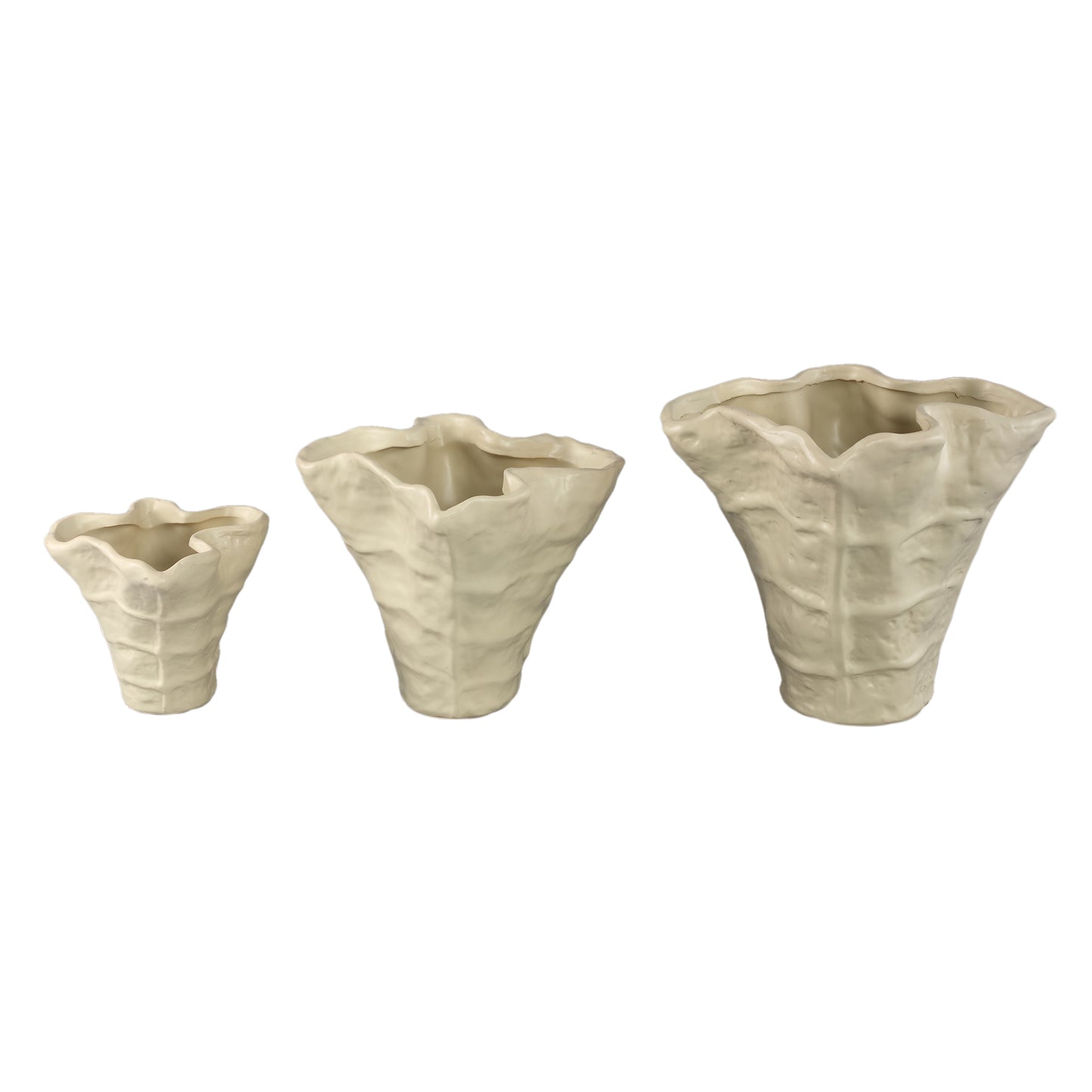 Reff Crème Mat Keramische Golvende Pot L – Set van 2 - 2 Sets 25x27.5x24 cm