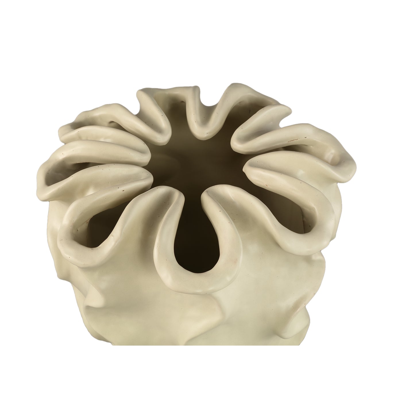 Rudie Crème Keramische Pot Met Golvend Patroon L 33x36x36 cm