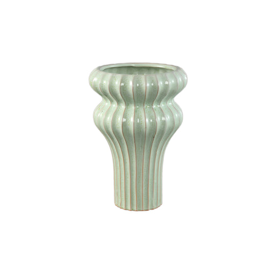 Glenna Mint Keramische Ronde Geribbelde Pot Set van 2 Stuks M - 2 Sets 29x21x21 cm