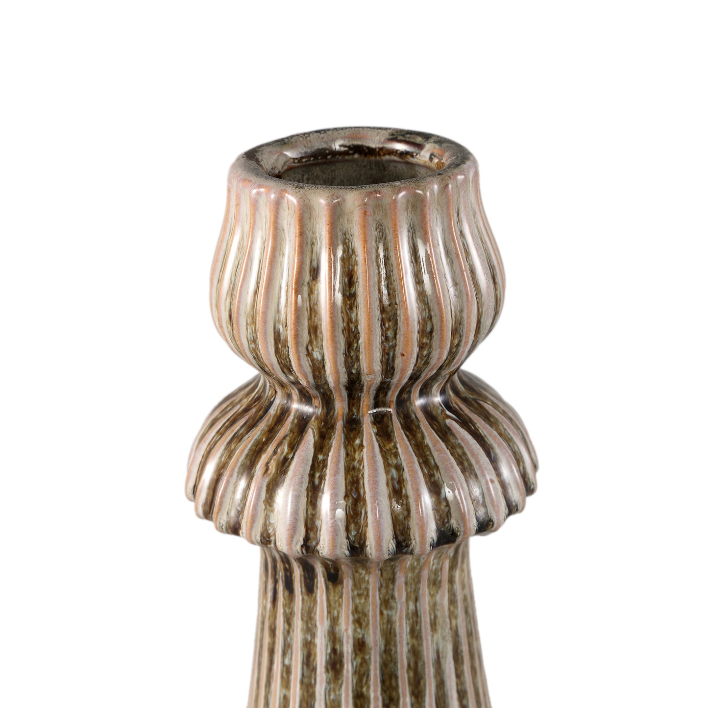 Myrtle Cream Keramische Ronde Geribde Vaas L - Set van 2 - 2 Sets 50x18.5x18.5 cm