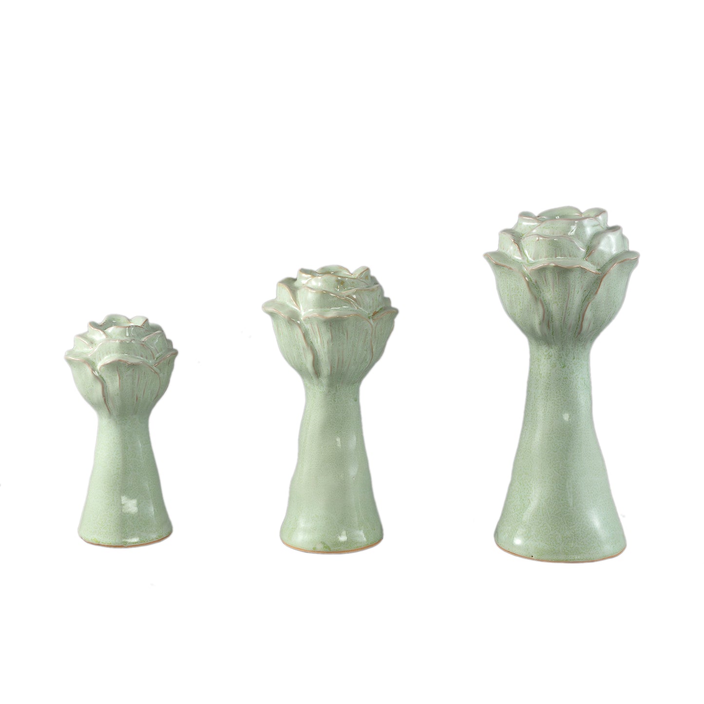 Minerva Mint Groen Keramische Bloemvormige Vaas M Set van 4 Stuks 25x13x13 cm