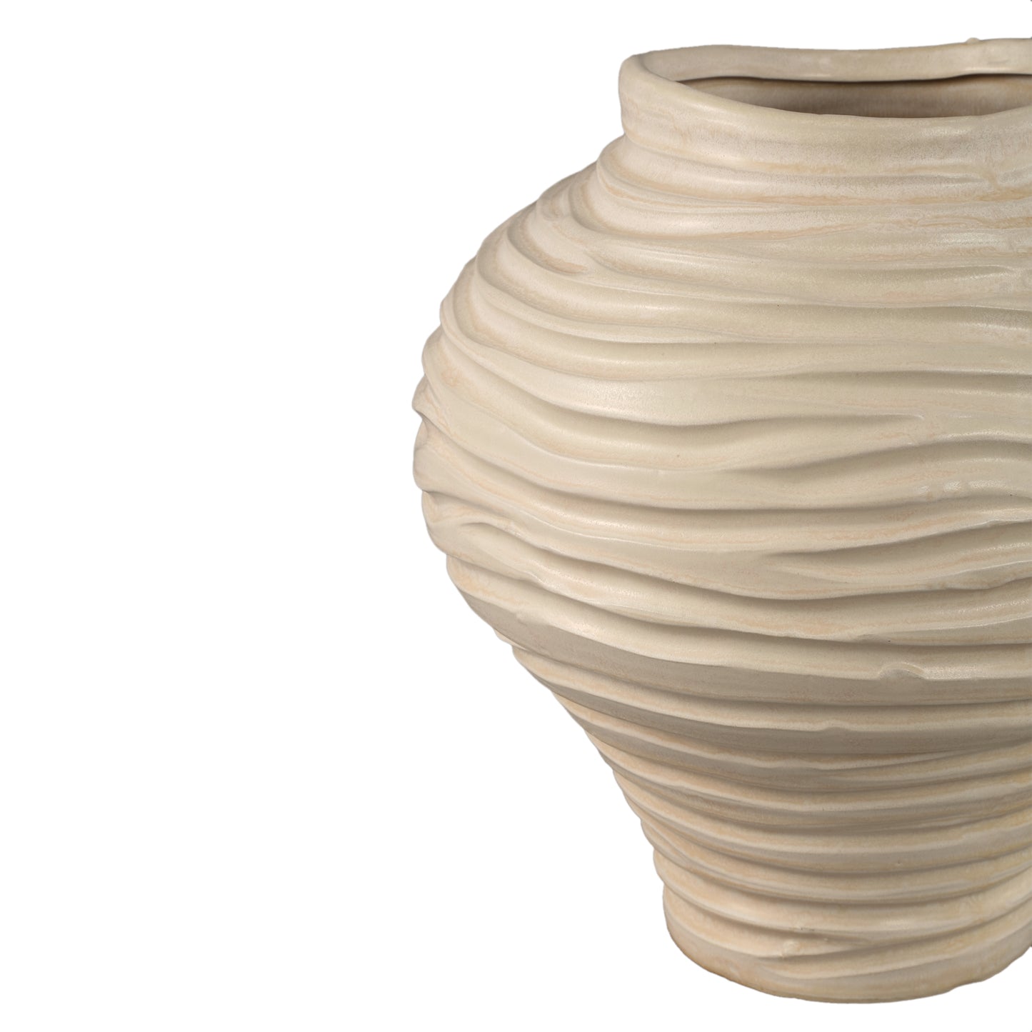 Mickie Beige Ronde Keramische Vaas Met Ribbelpatroon L 31x31x31 cm