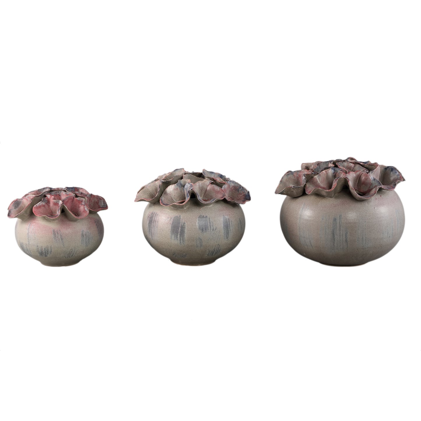 Jullia Lila Keramische Vaas Bloem Vormige Gaten Set van 2 15x20.5x20.5 cm