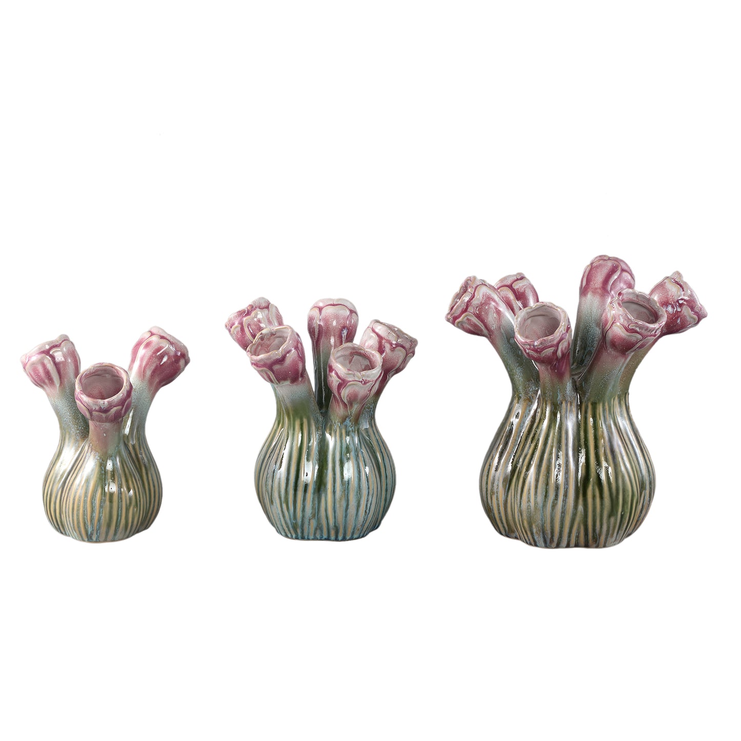 Annmarie Lila Keramische Bloemvormige Buisvazen Set van 4 23.5x17x17 cm