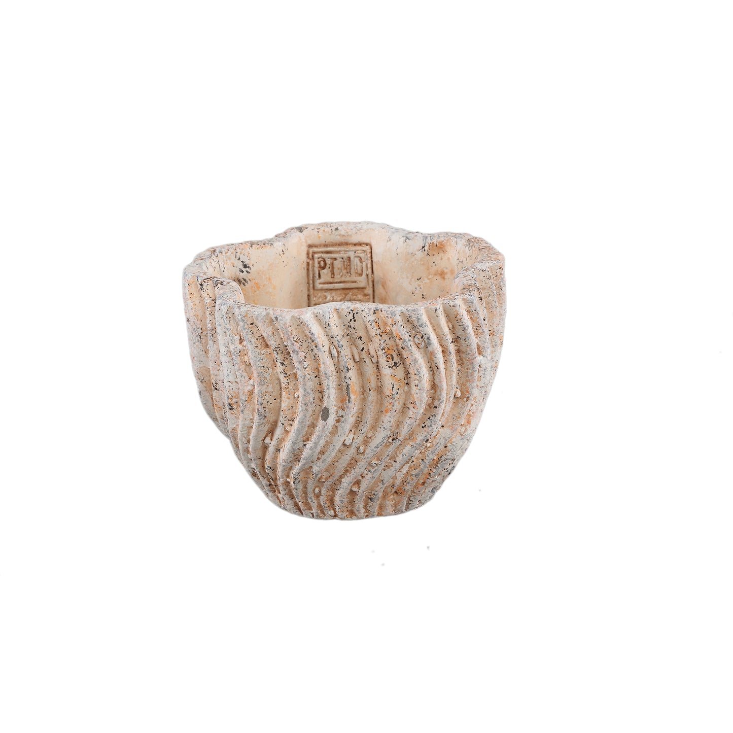 Robbien Crème Cement Ronde Pot Met Golflijnen S - Set van 12 9x12x12 cm